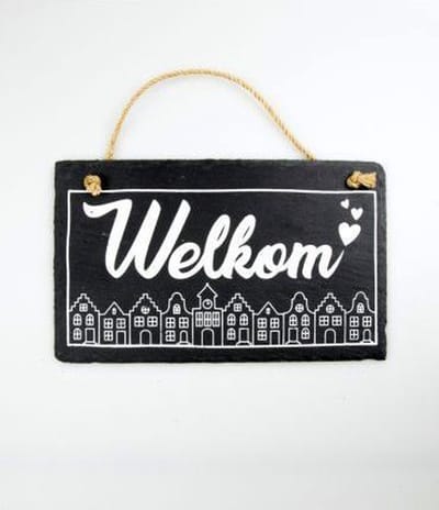 Stoneslogan - Spreuktegel - Welkom - In cadeauverpakking met gekleurd lint