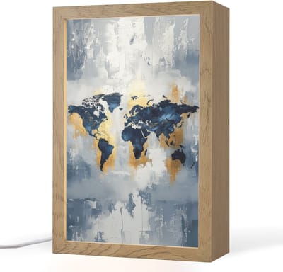 Tafellamp 20x30 cm - LED lamp - Wereldkaart - Blauw - Abstract - Decoratieve tafellampen - Dimbaar - Tafellampje slaapkamer - Woonkamer binnen