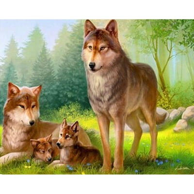 Diamant broderie loup famille diamant peinture point de croix plein diamant série animale photos 20X30CM brown