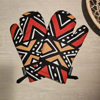 Ovenwanten | Set van 2| Handgemaakte Afrikaanse Boheemse stijl geometrische 'Mudcloth' Bogolan geïnspireerde print ovenwanten.