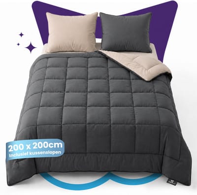 Slaapspeciaal All year dekbed enkel - eazydekbed ® Series Antraciet/Taupe - Dekbed zonder overtrek | 200x200 cm - Hoesloos dekbed - Inclusief Kussenslopen - Bedrukt dekbed zonder overtrek - Dekbed in kleur - Gekleurd dekbed - Tweepersoons Dekbed
