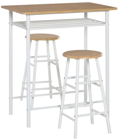 Tafels en Krukken Set, Bevat 2 Krukken en 1 Tafel, Geschikt voor Thuis, Bar, Restaurant 80 x 50 x 90 cm (tafelmaat), 30 x 30 x 60H cm (krukmaat) Wit