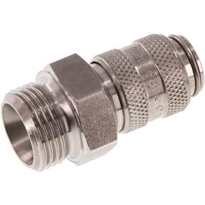 RVS DN 5 Luchtkoppeling Snelkoppeling G 3/8 inch Buitendraad Double Shut-Off - CLS5-M-S-SV-038