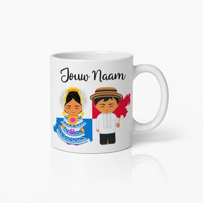 Gepersonaliseerde Koffiemok met Traditioneel Kostuum – Schattige Illustratie van Cultureel Koppel – Gepersonaliseerde Keramische Beker voor Cadeau en Dagelijks Gebruik