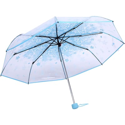 1 STuks Transparante Opvouwbare Paraplu Modieuze Prinsessen Paraplu Kersengebloesem # Blauw blauw