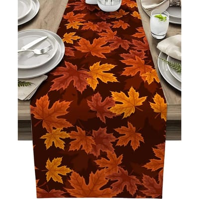Herfst Esdoornblad Linnen Tafelkleden Feestdecoratie Wasbaar Keuken eettafelkleed Herfst Thanksgiving decoraties 150x33cm orange