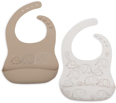 Jollein Slabbetjes Siliconen - 2 Stuks - 31 cm - Elephant Tales