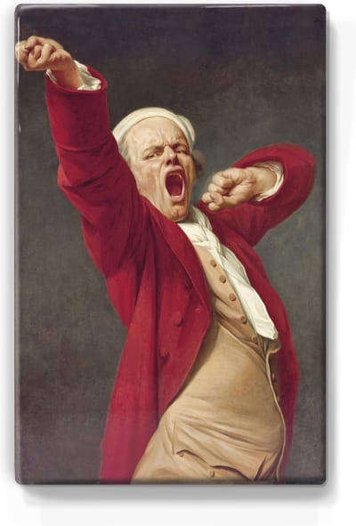 Zelfportret gapend - Joseph Ducreux - 19,5 x 30 cm - Niet van echt te onderscheiden schilderijtje op hout - Mooier dan een print op canvas - Laqueprint.