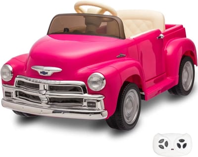 Chevrolet 3100 Elektrische Kinderauto 12V 1 tot 6 jaar – Officieel Gelicentieerde Vintage Pick-up met Afstandsbediening – Klassieke Oldtimer met Lederen Zitje, EVA-Banden & Muziek – Roze