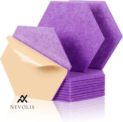 Nevolis 12 Pieces Acoustic Panels Self Adhesive 30 x 26 x 1 cm Hexagon Acoustic Panels Acoustic Absorber Sound Insulation Panels Wall - Sound Studio Office Studio and Wall Decoration .