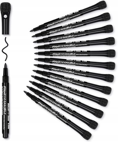 Zwart whiteboard markers, 12 stuks, met wisser en bord