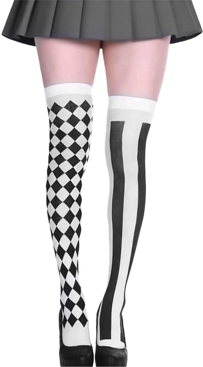 Dailygoods- Clownskostuum dames - Overkniekousen/panty - Carnaval kostuum - Circus kostuum - Pantomime kostuum - Duurzaam materiaal - Zwart-wit gestreept - Carnavalskostuum