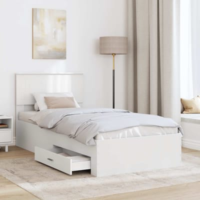 vidaXL - Bedframe - met - lade - met - hoofdeinde - Wit - 90 - x - 190 - cm - Bewerkt - hout