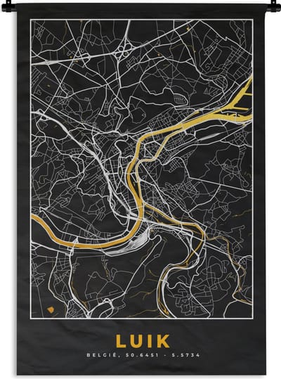 Wandkleed - Wanddoek - Kaart - Goud - Luik - Plattegrond - Stadskaart - 120x180 cm - Wandtapijt