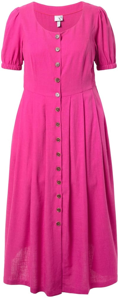 Ulla Popken - Dames - Maxi jurk gesmokte inzetstukken ronde hals korte mouwen - Zomerbes - Maat 42+