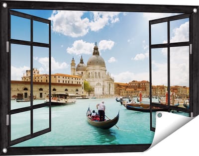 Gards Tuinposter Doorkijk Basiliek San Marco in Venetië op het Water - 90x60 cm - Tuindoek - Tuindecoratie - Wanddecoratie buiten - Tuinschilderij