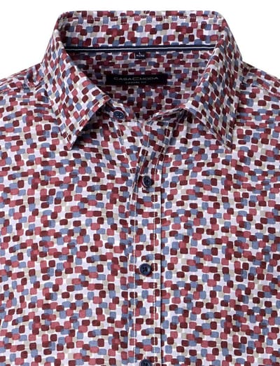CASA MODA Sport casual fit overhemd - twill - donkerblauw - wit en lichtblauw dessin