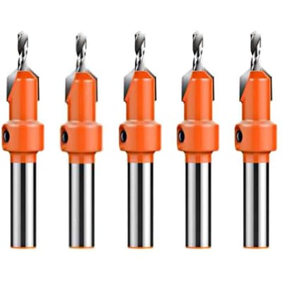 6 stuks houtbewerking verzinkboorset 8/10mm ronde schacht legering bit voor houtfrees 5pcs zilver