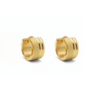 Aramat Jewels | Oorringen | Oorringen – Goudkleurig RVS Sandblasted & Glanzende Strepen (13x7mm) | | | |7mm | Staal | Volwassenen | Verkleurd niet