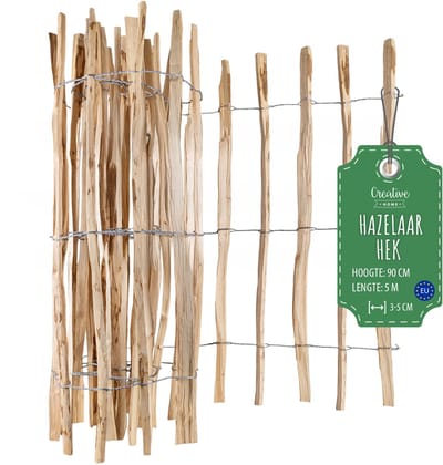 Creative Home houten schutting 90cm hoog en 5m lang | hazelnoot schutting | rolschutting | lamelafstand 3-5 cm | schutting tuin Ideaal als gazonrand bloemperk rand gemaakt van hazelnoot
