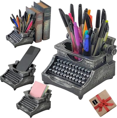 Typewriter Potlood Houder - Bureau Organizer - Bureau Opbergen - Vintage Decor - 12.7 x 12.7 x 12.7 cm - Zwart
