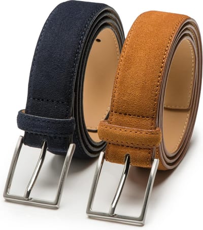 DTCH.FIT Herenriem Suède Bobby - Riem Cognac & Blauw - Pantalon & Jeans Broekriem - Riemmaat 85cm - Totale lengte 100cm - 2 Stuks