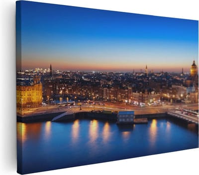 Artaza Canvas Schilderij Skyline Amsterdam - 30x20 cm - Klein - Wanddecoratie Woonkamer - Muurdecoratie Stad - Kamer Accessoires