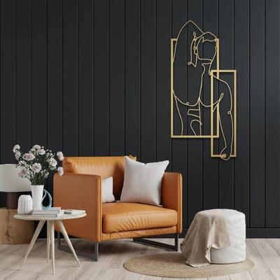 Metalen Wanddecoratie Mannelijk Lichaam – 3D Wandkunst – Zilver – 70 x 55 cm