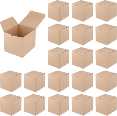 Kraftpapier Geschenkdozen 20 stuks, 15 x 15 x 15 cm, bruin, vierkant met deksels voor bruiloften, verjaardagen en feestdagen