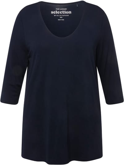 Ulla Popken - Dames - Shirt diepe ronde hals 3/4-mouw - Nachtblauw - Maat 42+