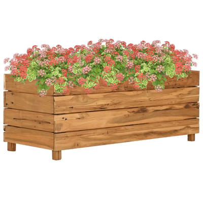 vidaXL - Plantenbak - verhoogd - 100x40x38 - cm - gerecycled - teakhout - en - staal
