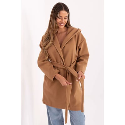 Elegant Hooded Coat - Camel / One Size