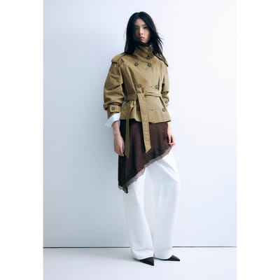 Stradivarius Trenchcoat met opstaande kraag en riem  Olijfgroen XS