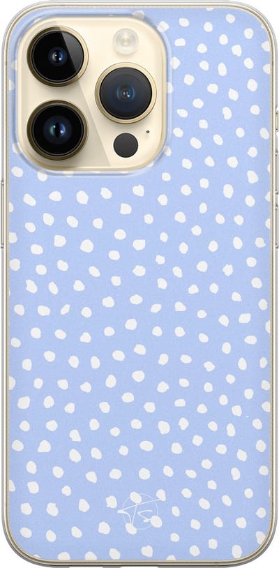 Hoesje geschikt voor iPhone 14 Pro - Paars lila stippen - Soft Case - TPU - Gestipt - Paars - Mooie Telefoonhoesjes