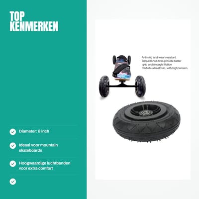 Dailygoods- Skateboard Wiel 8 inch - Off Road Wiel - Luchtband - Mountain Scooter - Accessoires - Geschikt voor Mountain Skateboard