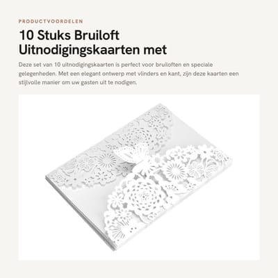 Dailygoods- Uitnodigingskaarten 10 Stuks - Bruiloft - Feest - Engagement - Afstuderen - Vlinder - Lace Flora Design - Feestkaarten
