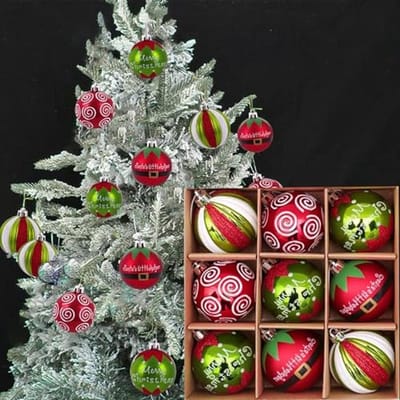 Kerstballen set van 9 stuks in rood en groen, plastic kerstboomdecoraties voor een feestelijke uitstraling