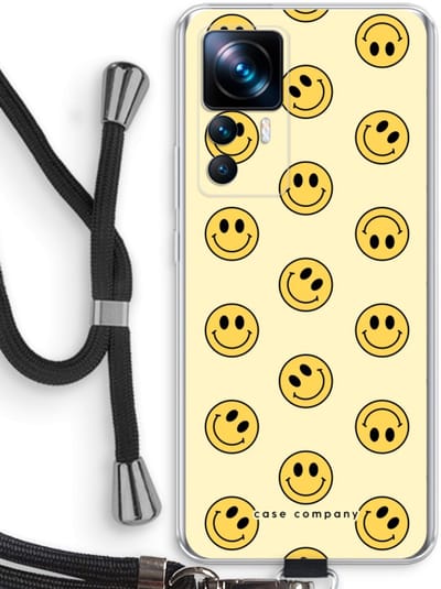 Case Company® - Hoesje met koord geschikt voor Xiaomi 12T hoesje met Koord - Smiley N°2 - Telefoonhoesje met Zwart Koord - Bescherming aan alle Kanten en Over de Schermrand