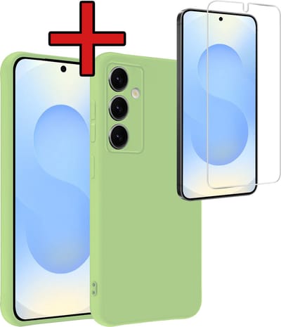Hoesje - Met Screenprotector - Geschikt voor Samsung Galaxy S25 - Sterk & Shockproof - Telefoon Hoes - Back Cover - Siliconen Case - Telefoonhoes - Groen