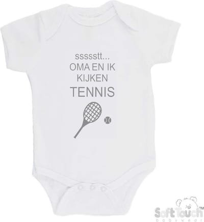 100% katoenen Romper "ssssstt... Oma en ik kijken tennis" Unisex Katoen Wit/grijs Maat 62/68
