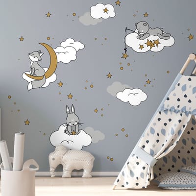 Muurstickers - Dromerige dieren onder de sterren - Zelfklevende stickers - 120x80cm