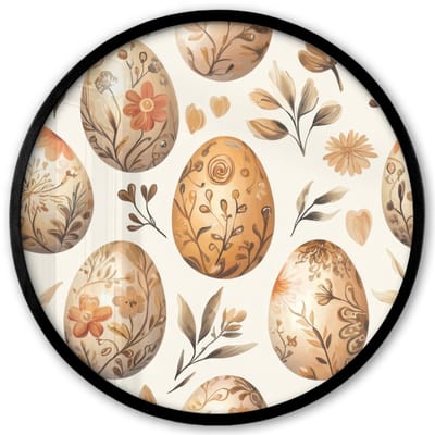 Poster in lijst Rond - Fotolijst 40x40 cm - Posters - Paaseieren - Bruin - Bloemen - Ronde posterlijst zwart - Decoratie - Wanddecoratie woonkamer - Muurdecoratie slaapkamer
