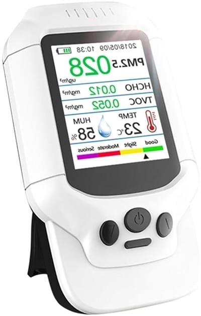 Luchtkwaliteitsmonitor - Luchtkwaliteitsdetector Formaldehyde Sensor - Binnenlucht Controleren - Draagbaar LCD Kleurenscherm - 1 kg - Wit