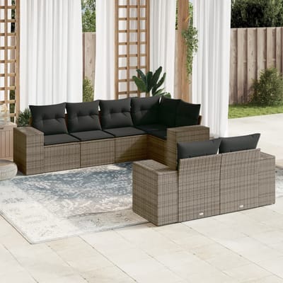 vidaXL - 7-delige - Loungeset - met - kussens - poly - rattan - grijs