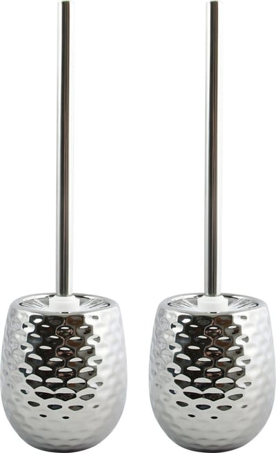 MSV Toiletborstel houder Phoenix - 2x - keramiek - zilver - 41 x 11 cm