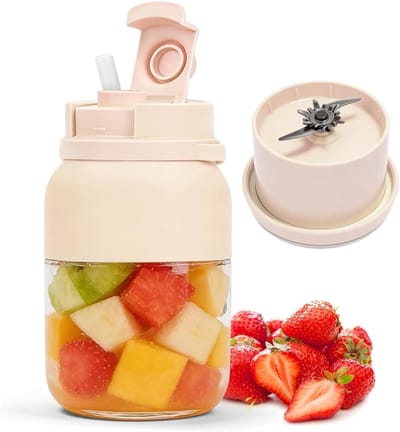 Draagbare Mixer - Smoothie Maker - Sap Maken - 38 Roestvrijstalen Messen - 1200 ml Inhoud - Crèmekleurig