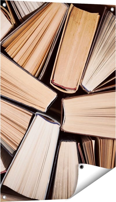 Gards Tuinposter Boeken Bladzijdes bij elkaar - 60x90 cm - Tuindoek - Tuindecoratie - Wanddecoratie buiten - Tuinschilderij