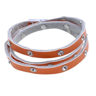 Behave - Armband - cognac imitatieleer met steentjes - casual sparkle look