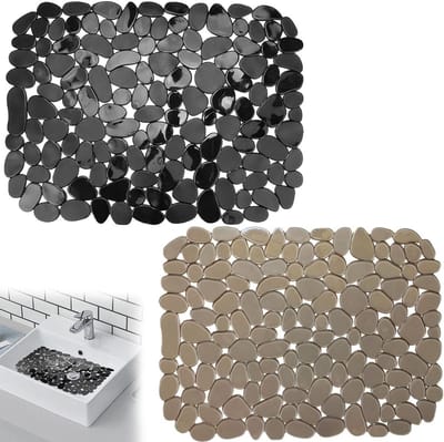 2 Stuks Snijdbare Gootsteeninzetstukken, Kiezelvormige Spoelbakmat voor Keuken en Badkamer, Bescherming tegen Vuil en Krassen, 40x30cm Doorschijnend Grijs en Zwart