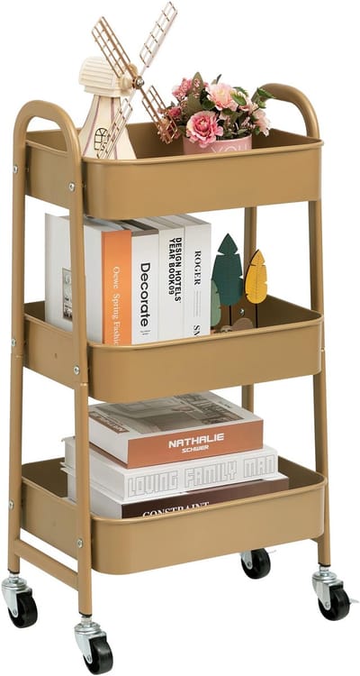 Unyqoos ® Stijlvolle Gouden Opberg- en Serveerwagen met Drie Verdiepingen en Wielen voor Elke Kamer